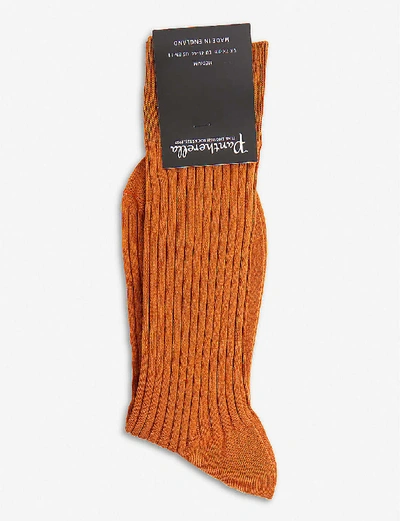 Pantherella Ribbed Cotton-blend Socks In Cumin