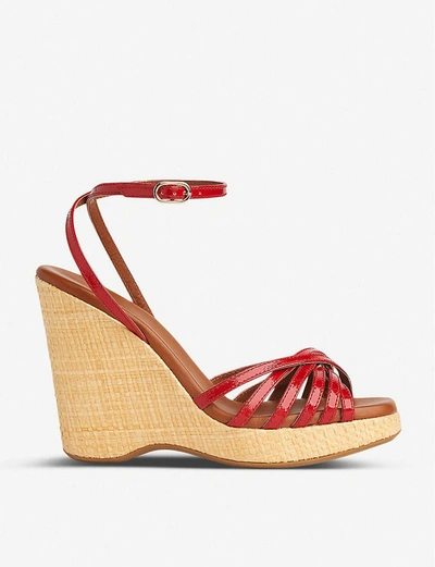 Lk Bennett Solange Leather Wedge Sandals In Red-red