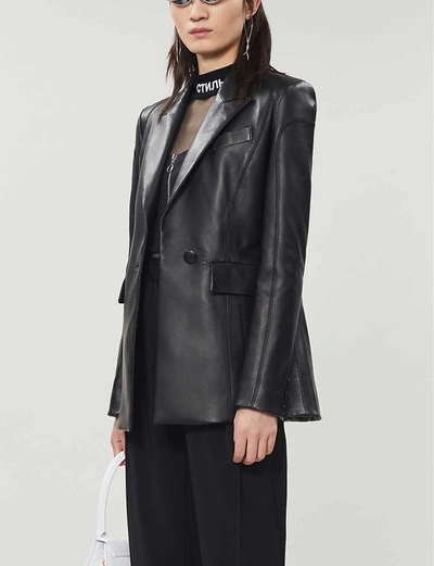 Off-white Single-breasted Leather Blazer In Black