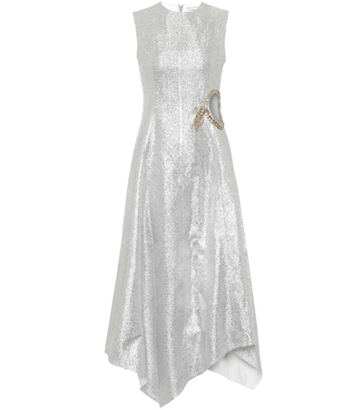 Jw Anderson Crystal-embellished Metallic-woven Midi Dress In Silver