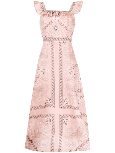Sandro Gale Linen And Cotton-blend Midi Dress In Pink