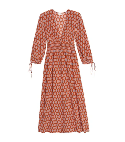 Sandro Roche Graphic-print Crepe Maxi Dress In Rust