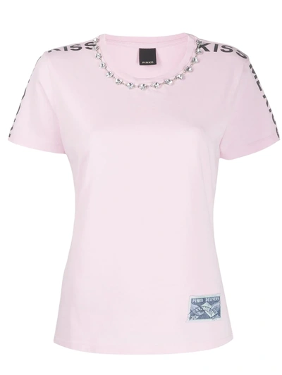 Pinko Manju Crystal-embellished Cotton-jersey T-shirt In Pink