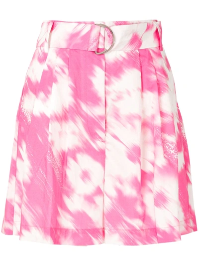 Msgm Painterly-print Belted Shorts In Pink