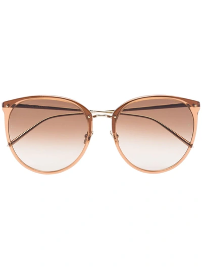 Linda Farrow 22k Gold-plated Kings Tobacco Round Sunglasses In Brown