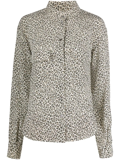Frame Leopard-print Silk Crepe De Chine Shirt In Brown