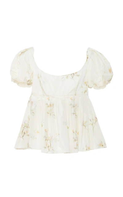 Brock Collection Floral-printed Peplum Pleated Top In White