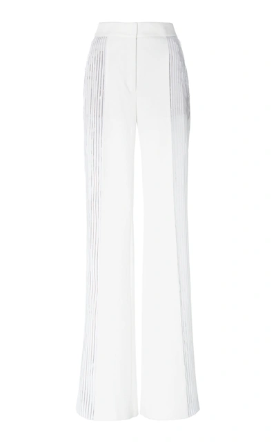 Akris Farida Metallic Foil-pleated Boot-leg Pants In White