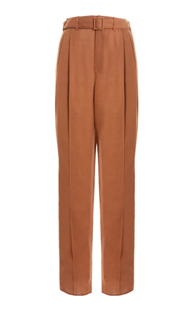 Lemaire Belted Pleated Straight-leg Trousers In Copper