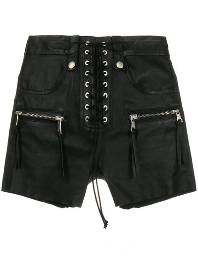 Ben Taverniti Unravel Project Leather Lace-up Shorts In Black