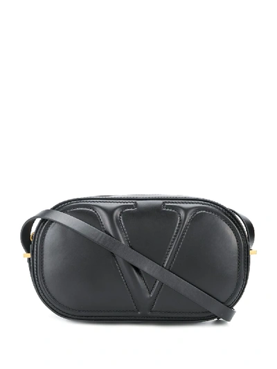 Valentino Garavani Vlogo Walk Leather Shoulder Bag In Black