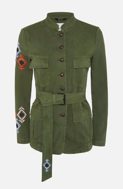 Bazar Deluxe Khaki Cotton Blazer With Embroidery In Green