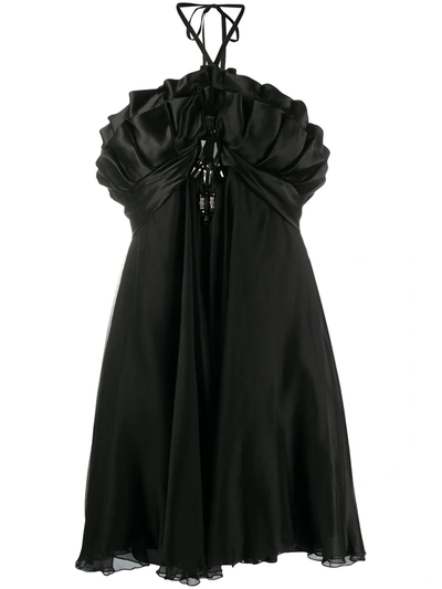 Pre-owned A.n.g.e.l.o. Vintage Cult 1990s Ruffle Detailing Dress In Black