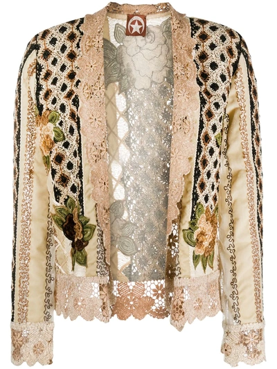 Pre-owned A.n.g.e.l.o. Vintage Cult 1980s Floral Embroidery Crocheted Jacket In Neutrals
