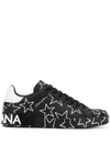 Dolce & Gabbana Millennials Star Print Leather Sneakers In Black