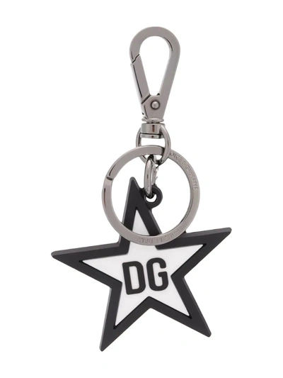 Dolce & Gabbana Star Logo Keyring In Black