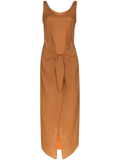 Anemone Tie-front Midi Dress In Orange