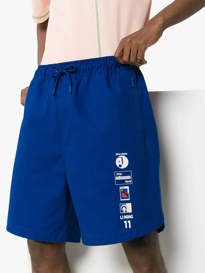 Li-ning Ping Pong Printed Cotton Shorts In Blue