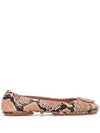 Tory Burch Minnie Snakeskin-embossed Leather Ballet Flats In Giallo