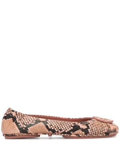 Tory Burch Minnie Snakeskin-embossed Leather Ballet Flats In Giallo