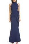 Chiara Boni La Petite Robe Gudrum High Neck Trumpet Gown In Blue Notte