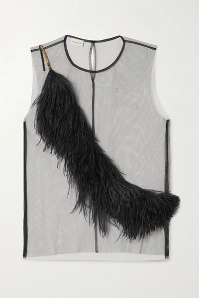 Dries Van Noten Women's Sleeveless Sheer Tulle Feather & Sequin Top In Black Blue 6074
