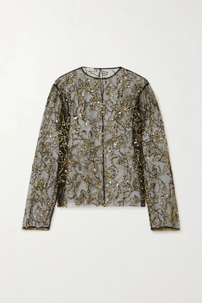 Dries Van Noten Opening Ceremony Embellished Tulle Long Sleeve Shirt In Black