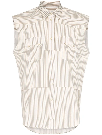 Phipps Rockhound Striped Sleeveless Shirt In White,brown