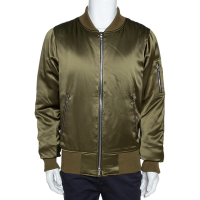 Pre-owned Amiri Olive Green Silk Bomber Jacket L