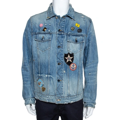 Pre-owned Amiri Blue Distressed Denim Pink Floyd Jacket Xl