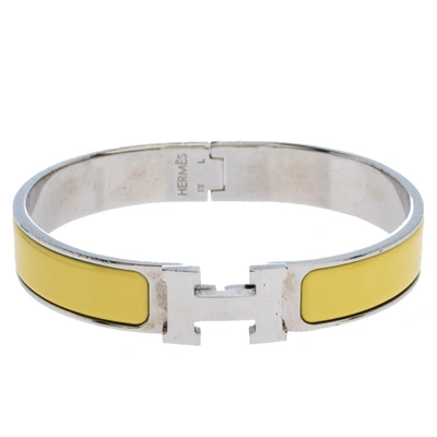 Pre-owned Hermes Herm&egrave;s Clic H Yellow Enamel Palladium Plated Narrow Bracelet Gm