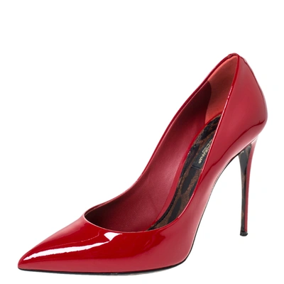 Pre-owned Dolce & Gabbana Red Patent Leather Kate Pointed Toe Pumps Size 37
