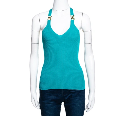 Pre-owned Roberto Cavalli Teal Rib Knit Racerback Top M In Blue