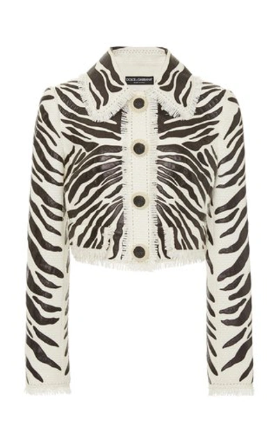 Dolce & Gabbana Short Single-breasted Leather Jacket With Zebra Print Embroidery In Animal