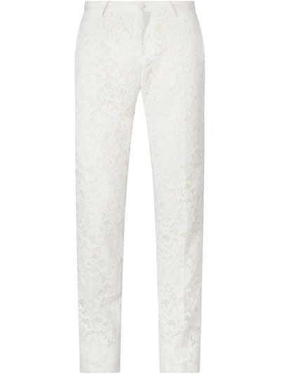 Dolce & Gabbana Lace Straight-leg Trousers In White