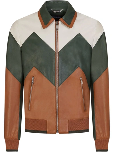 Dolce & Gabbana Multicolored Leather Jacket In Brown