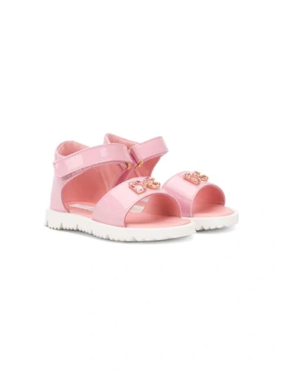 Dolce & Gabbana Logo Plaque Touch Strap Sandals In Pink