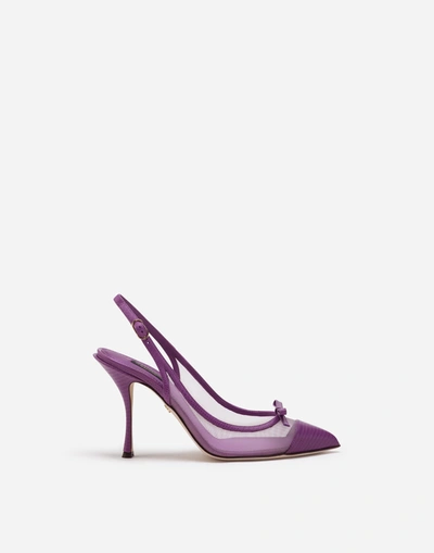 Dolce & Gabbana Sling Back Shoes In Iguana Print Leather And Mesh In Purple