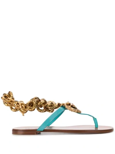 Dolce & Gabbana Devotion Flip Flops In Polished Calfskin In Blue