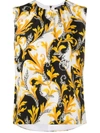 Versace Baroque Print Sleeveless Silk Blouse In White