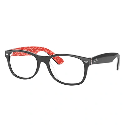 Ray Ban New Wayfarer Optics Eyeglasses Black Frame Clear Lenses 52-18 In Black On Red