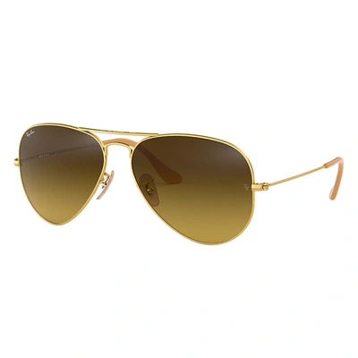 Ray Ban Aviator Gradient Sunglasses Gold Frame Brown Lenses 58-14