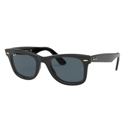 Ray Ban Original Wayfarer @collection Sunglasses Black Frame Blue Lenses 50-22