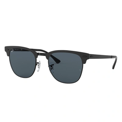 Ray Ban Clubmaster Metal Sunglasses Black Frame Blue Lenses 51-21