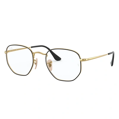 Ray Ban Hexagonal Optics Eyeglasses Gold Frame Clear Lenses 54-21