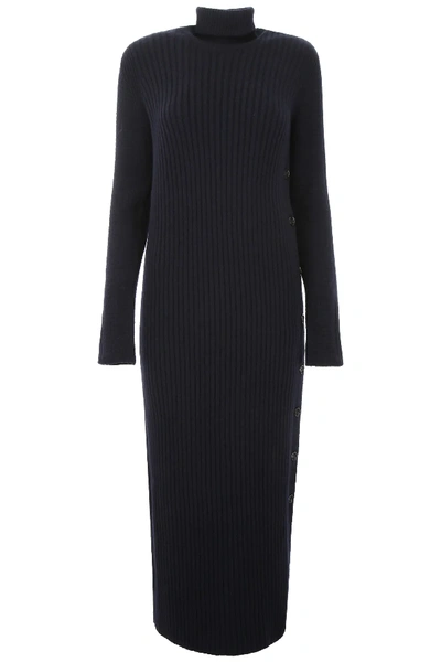 Marni Wool Knit Roll Neck Maxi Dress In Blue