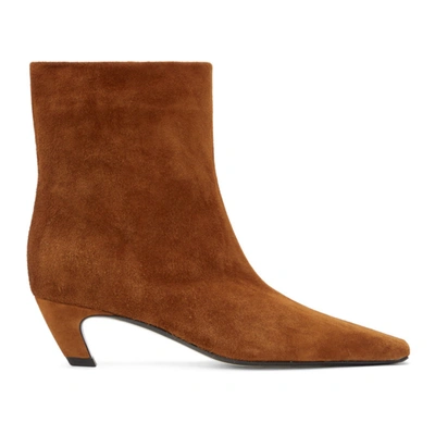 Khaite Arizona Suede Square-toe Ankle Booties In Braun
