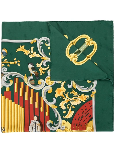 Pre-owned Hermes  Orgauphone Et Autres Mecaniques Scarf In Green