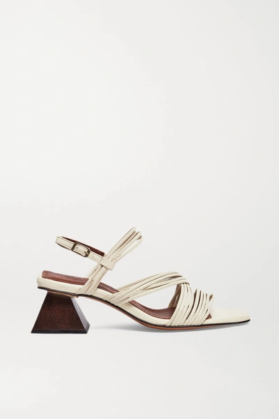 Souliers Martinez Penelope 55 Leather Slingback Sandals In White