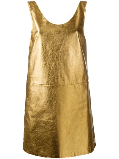 Prada Metallic Open Back Sleeveless Dress In Gold